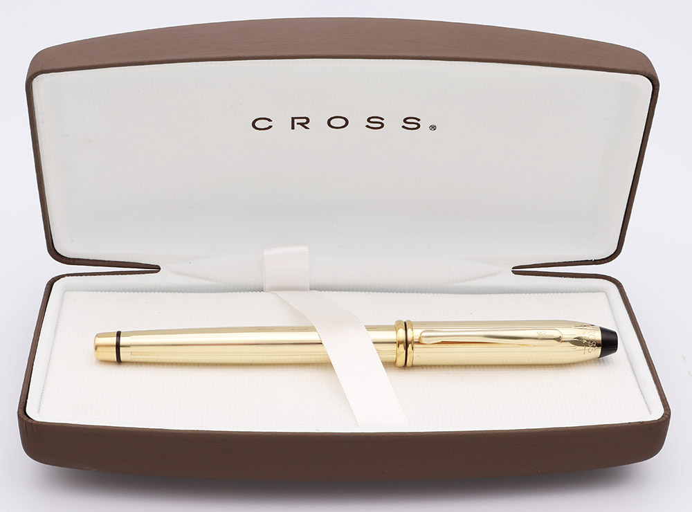 Cross Townsend Fountain Pen (early 2000s) Gold Plated, C/C, Medium 18k Nib (Excellent in Box